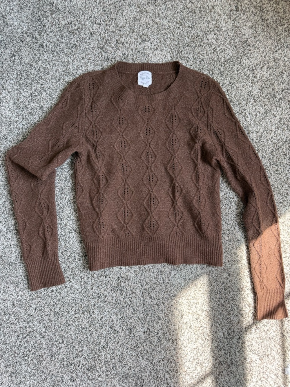 Hippie Rose Brown Cable Knit Crewneck Sweater